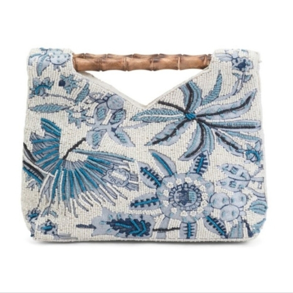 🔹️Made In India Viral blue and white floral beaded bamboo handle bag ✨️💙 - Picture 1 of 10